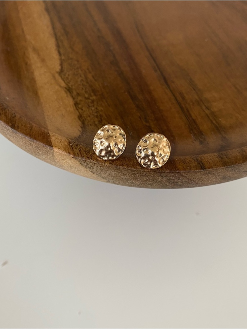 4/$15 Hammered Round Gold Stud Earrings